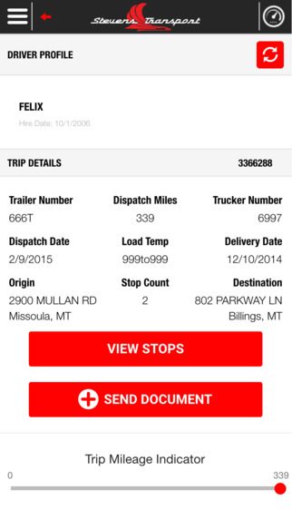 Stevens Transport Trip details
